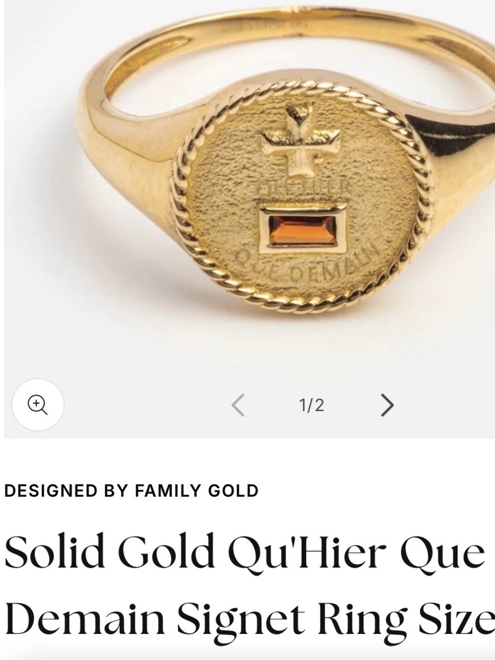 Solid Gold Signet Ring in Gold with Amber Stone
